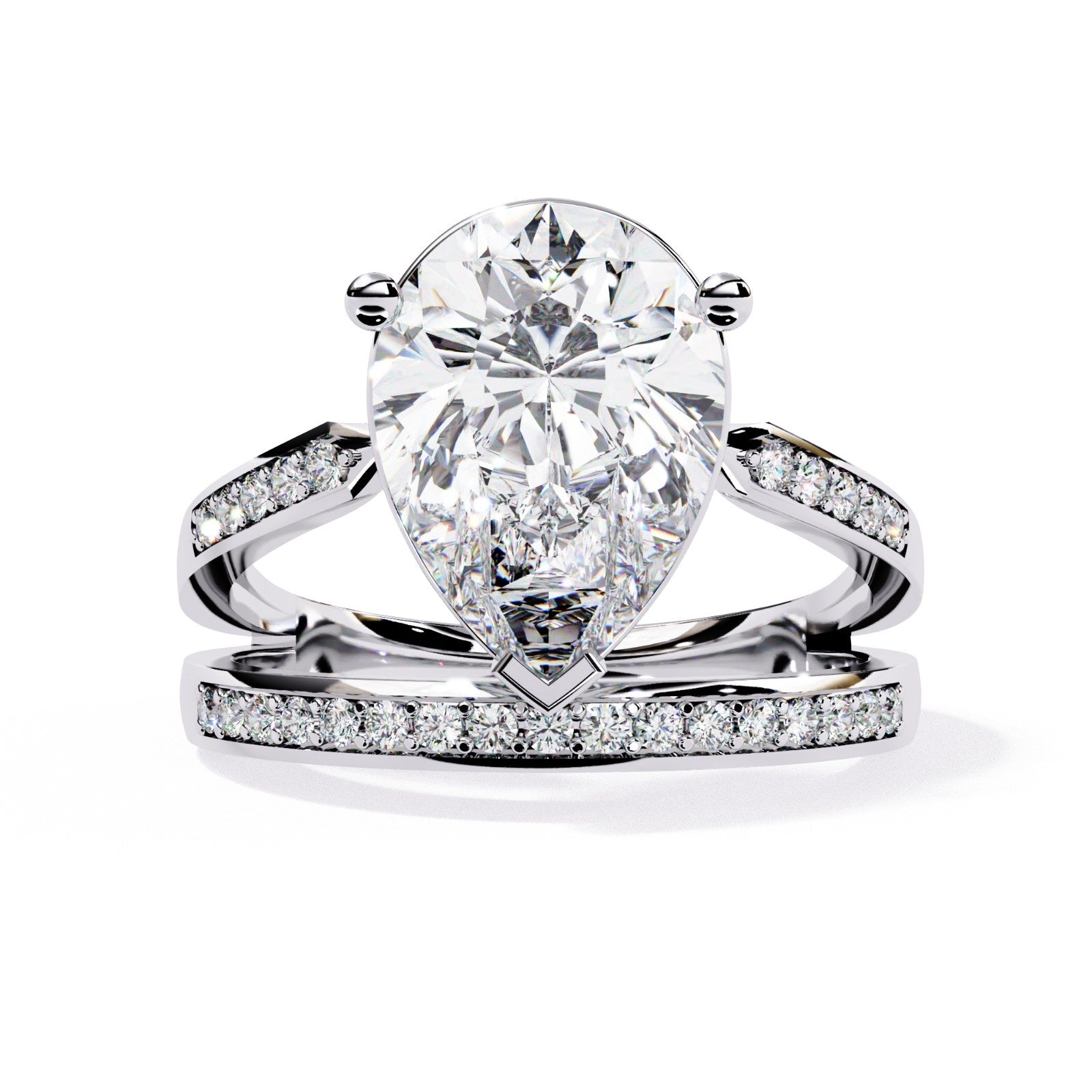 5 CARAT PEAR RING WITH SIDE DIAMOND BAND