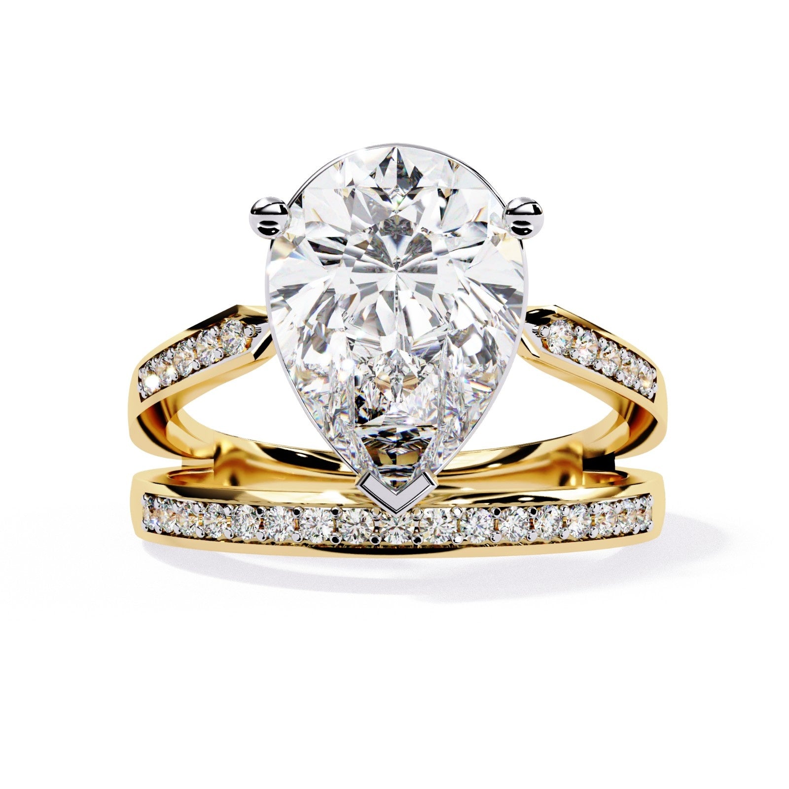 5 CARAT PEAR RING WITH SIDE DIAMOND BAND