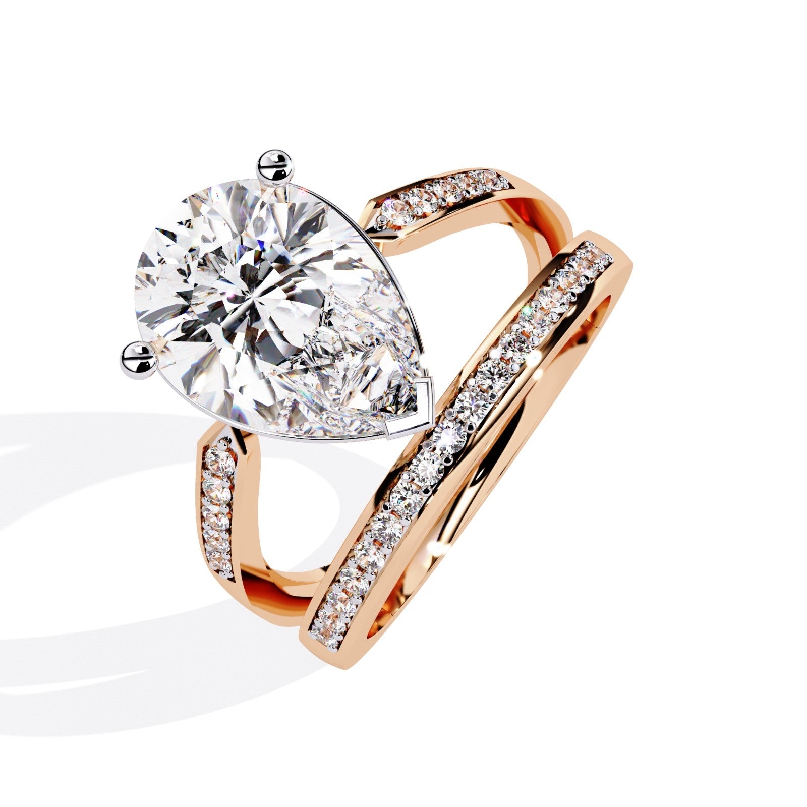 5 CARAT PEAR RING WITH SIDE DIAMOND BAND