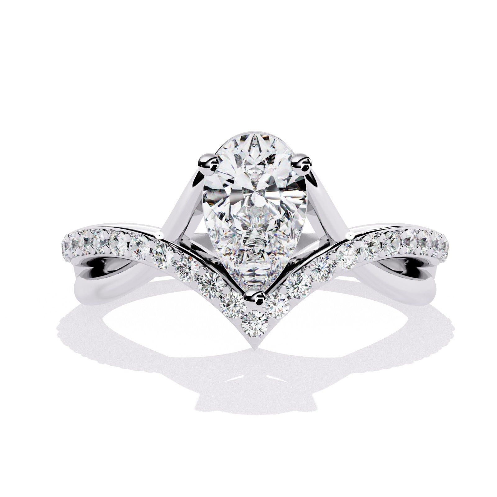 Pear-shape Lab Grown diamond in a V-shaped band | ATYANTA JEWELS