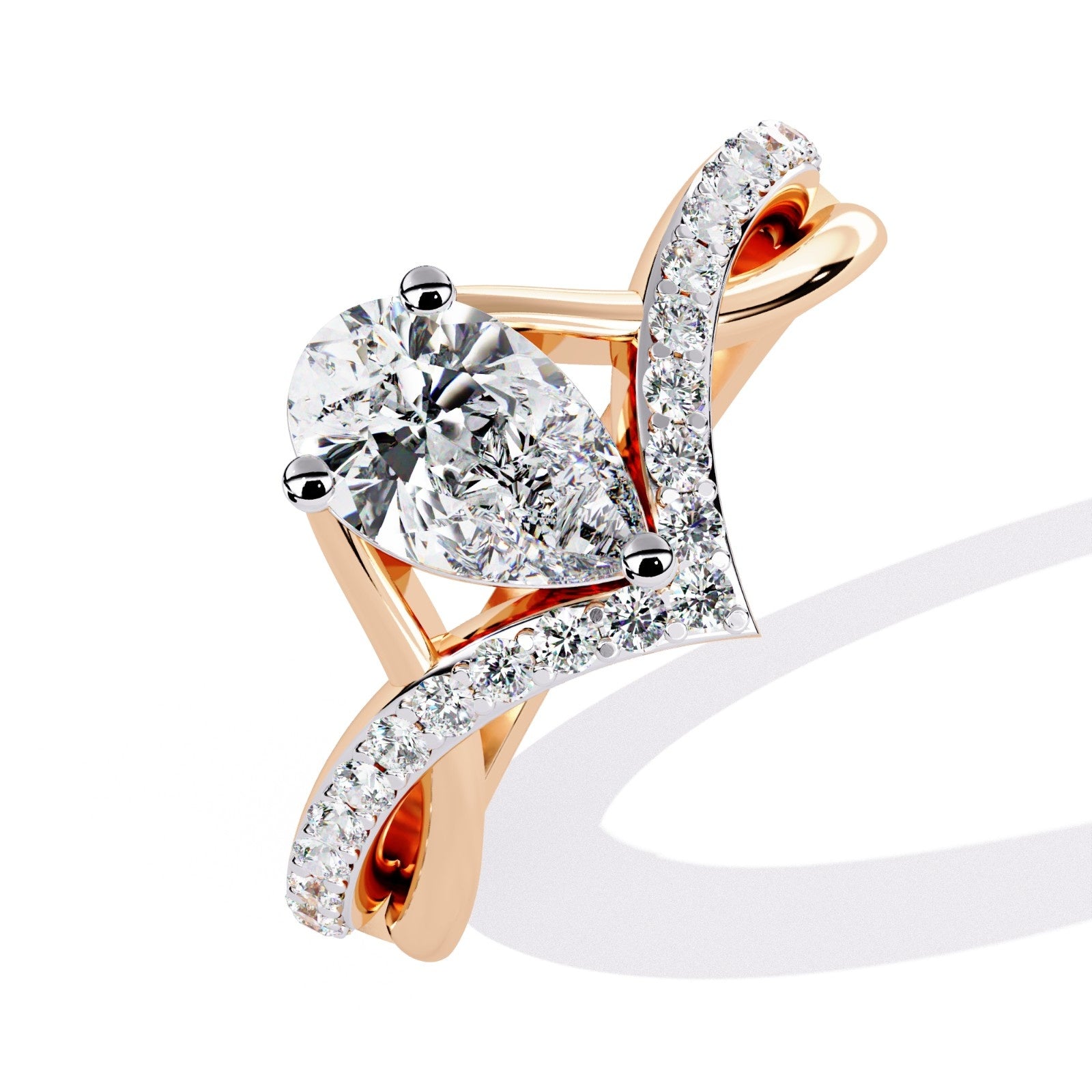 Pear-shape Lab Grown diamond in a V-shaped band | ATYANTA JEWELS