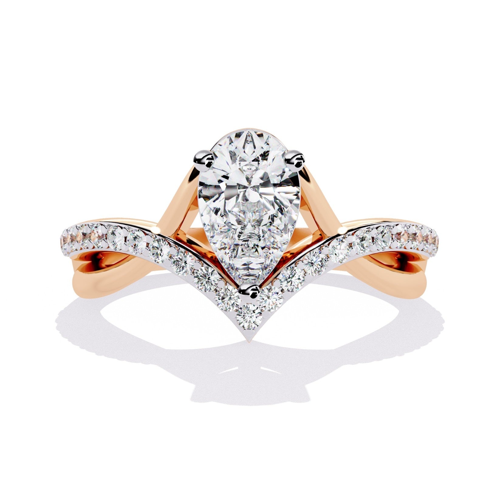 Pear-shape Lab Grown diamond in a V-shaped band | ATYANTA JEWELS