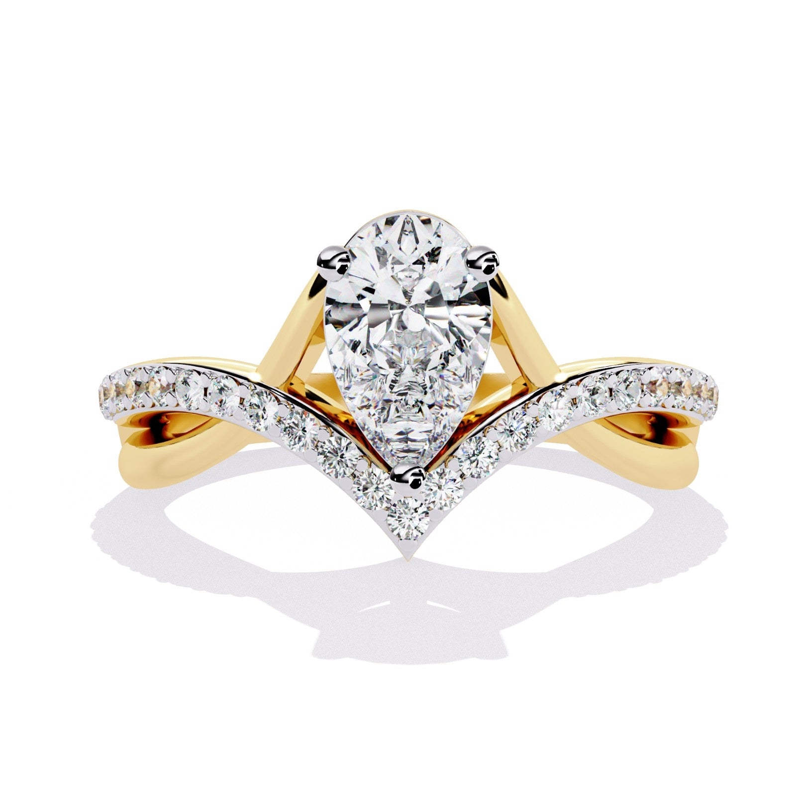Pear-shape Lab Grown diamond in a V-shaped band | ATYANTA JEWELS