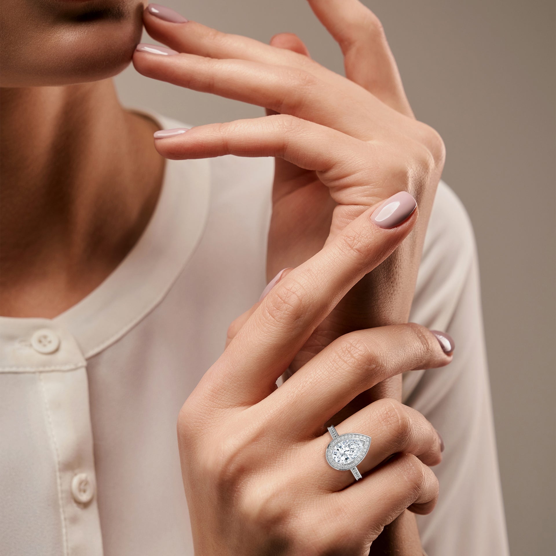 2.00 carat Labgrown Diamond Pear shape with halo Engagement ring