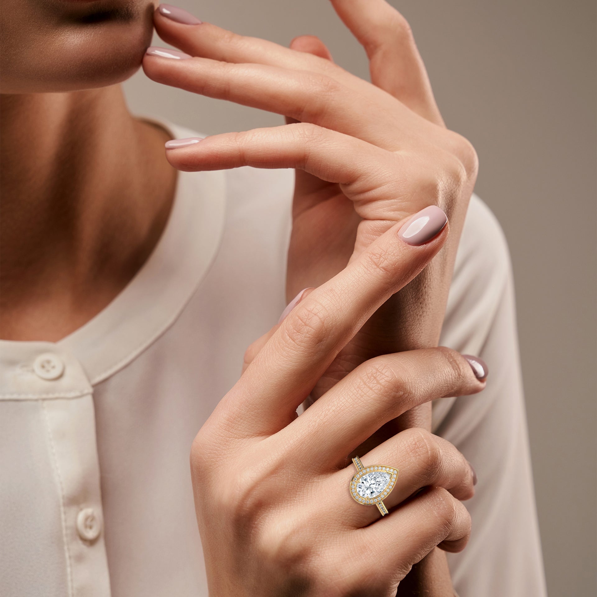 2.00 carat Labgrown Diamond Pear shape with halo Engagement ring