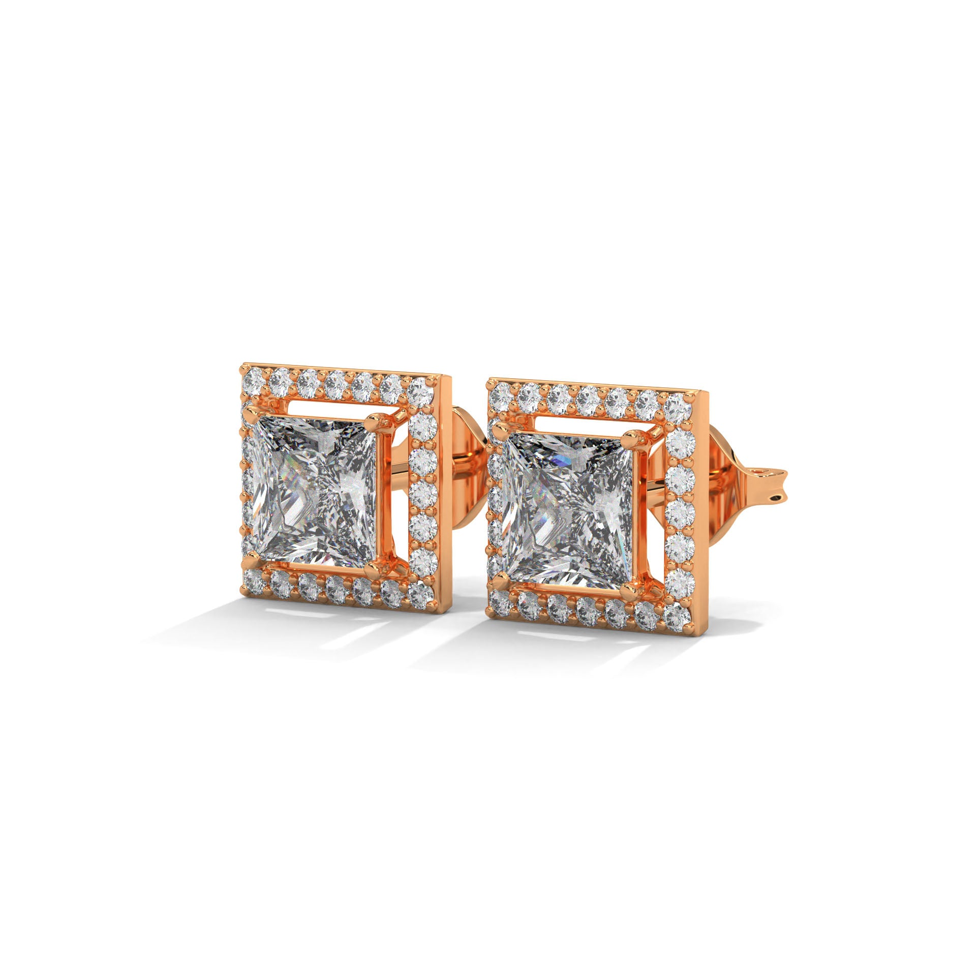 1 CARAT PRINCESS SHAPE WITH HALO STUDS EARRINGS