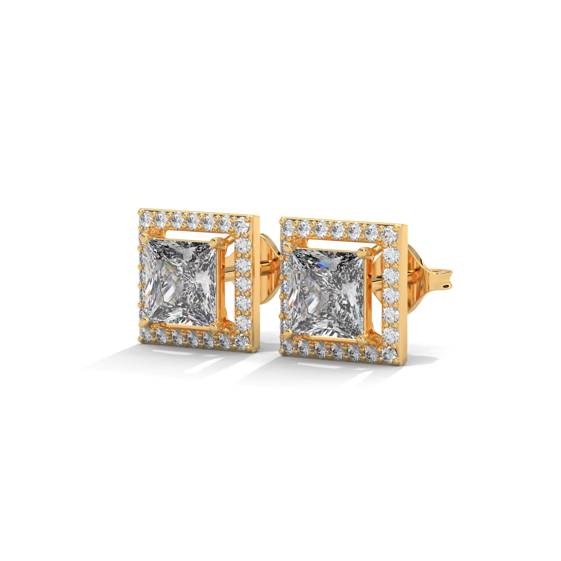 1 CARAT PRINCESS SHAPE WITH HALO STUDS EARRINGS