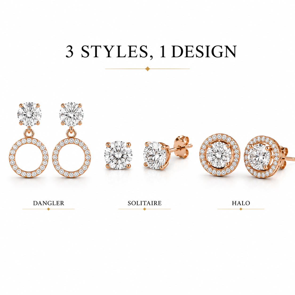 3-in-1 Solitaire Halo Lab Grown Diamond Stud Earrings | Convertible Round Drop Earrings