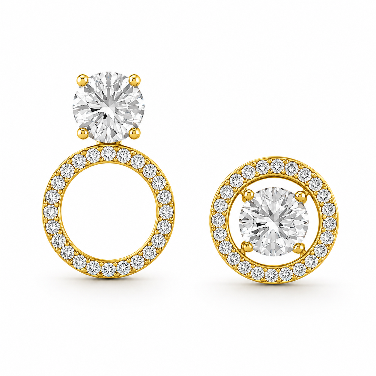 3-in-1 Solitaire Halo Lab Grown Diamond Stud Earrings | Convertible Round Drop Earrings