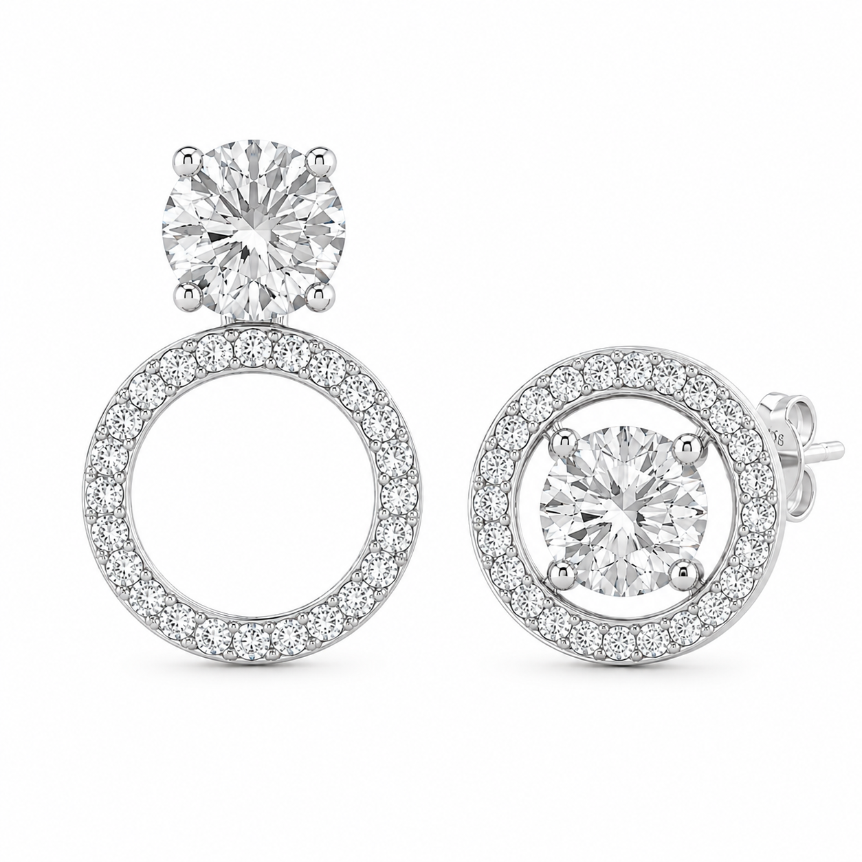 3-in-1 Solitaire Halo Lab Grown Diamond Stud Earrings | Convertible Round Drop Earrings